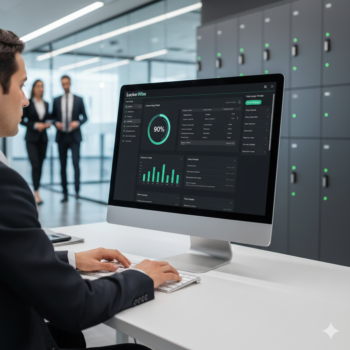 Professional analyzing data on computer dashboard